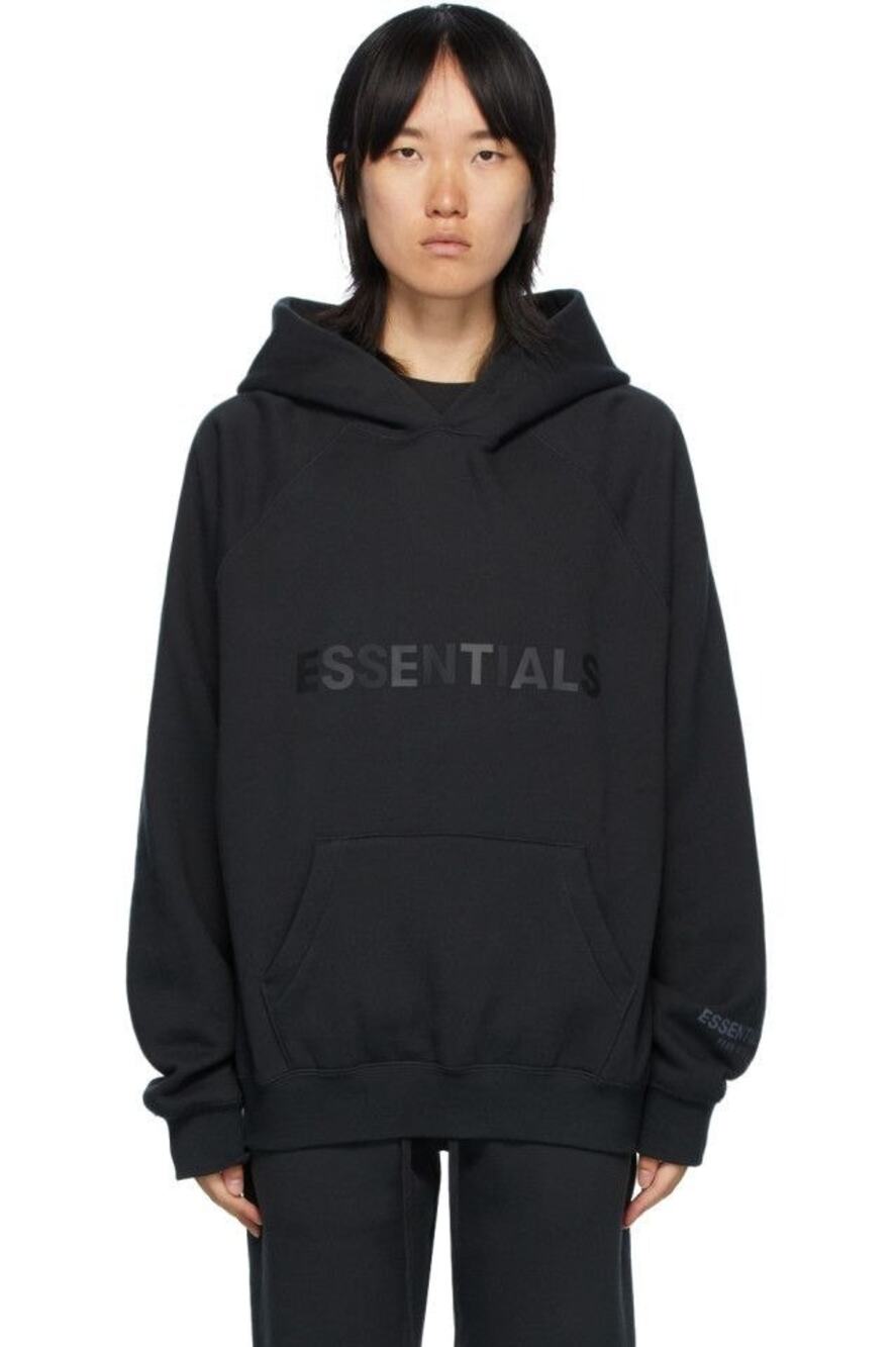 Essential Fear of God Mens XL Black Logo Print Pullover Hoodie Streetwear HR9-19
